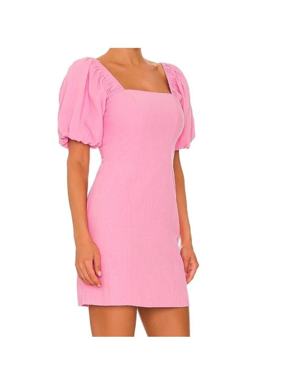 REVOLVE Pink Puff Sleeve Linen Mini Dress